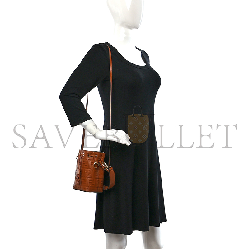 FENDI CAMEL LEATHER MINI MON TRESOR BUCKET BAG 8BS010A3ZGF1C6J (18*12*10cm)